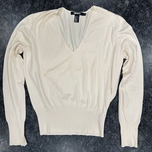 DKNY Sweater V-neck Long Sleeve White - Women size Small